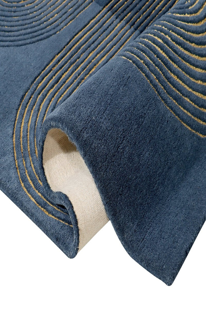 Hand Tufted Wool and Viscose Navy Blue Area Rug