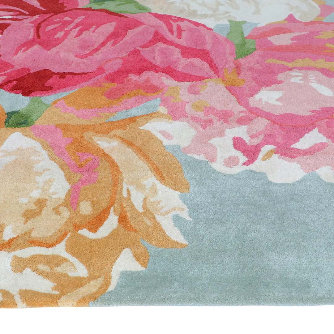 Hand Tufted New Zealand Wool Washed Flower Area Rug