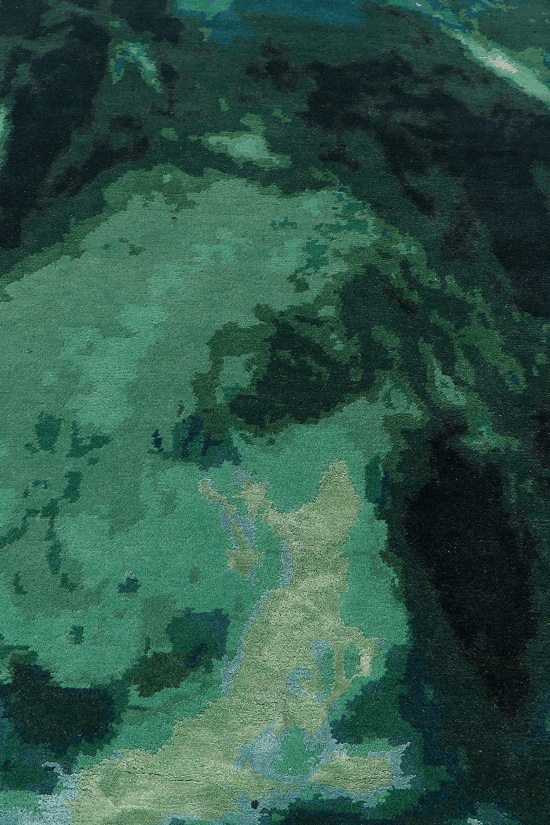 Nepal Knotted Dark Green Wool Area Rug