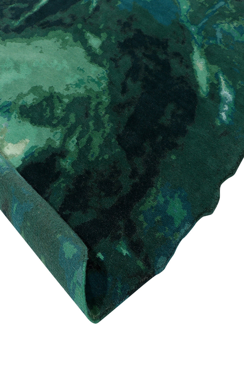 Nepal Knotted Dark Green Wool Area Rug