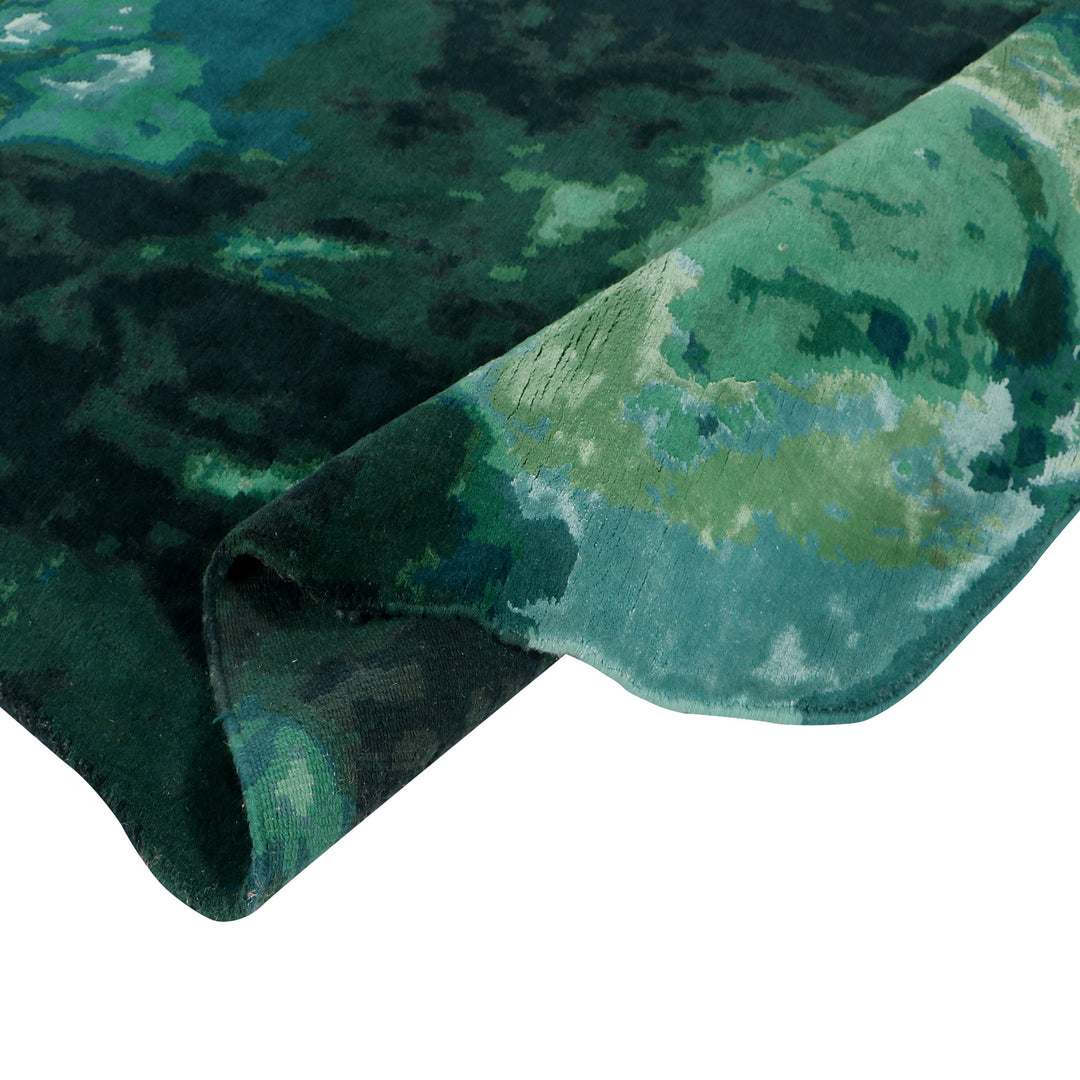 Nepal Knotted Dark Green Wool Area Rug