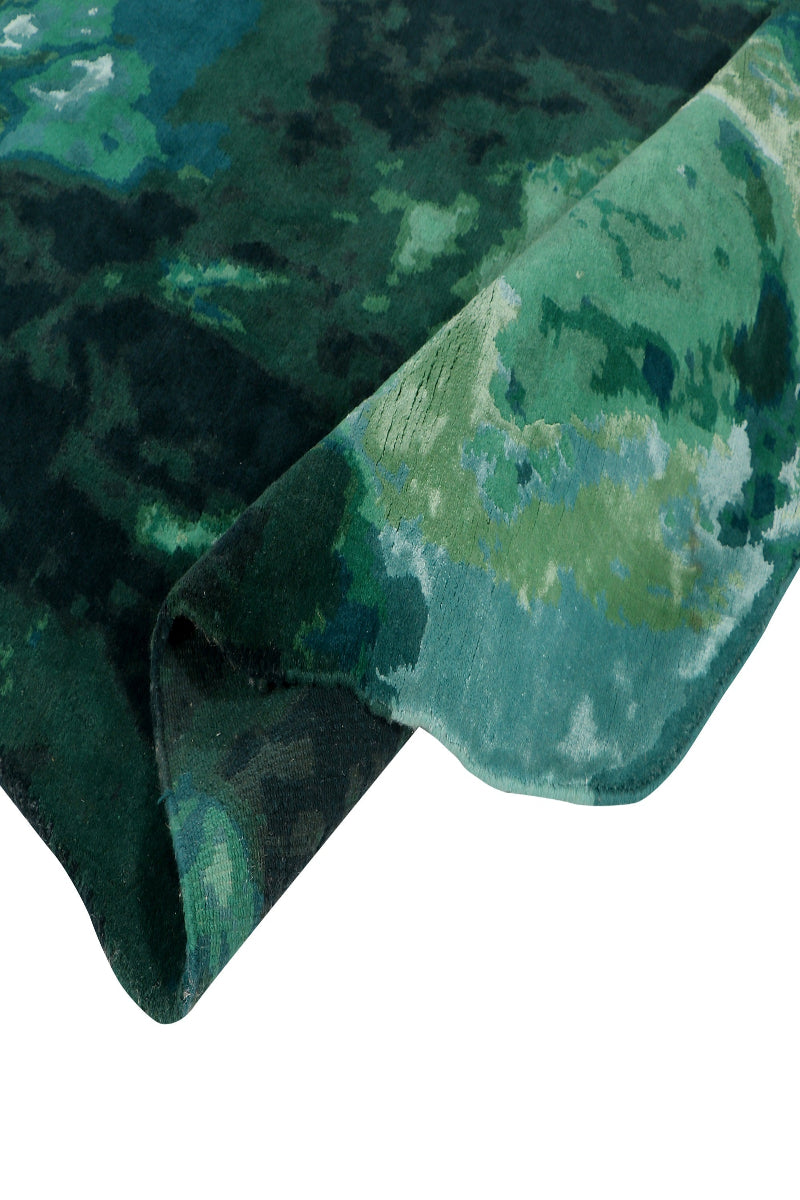 Nepal Knotted Dark Green Wool Area Rug