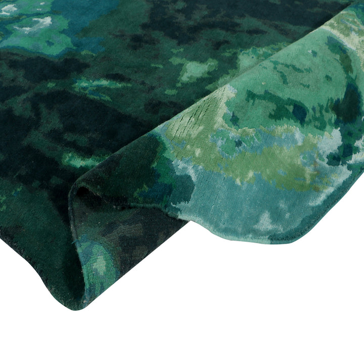 Nepal Knotted Dark Green Wool Area Rug