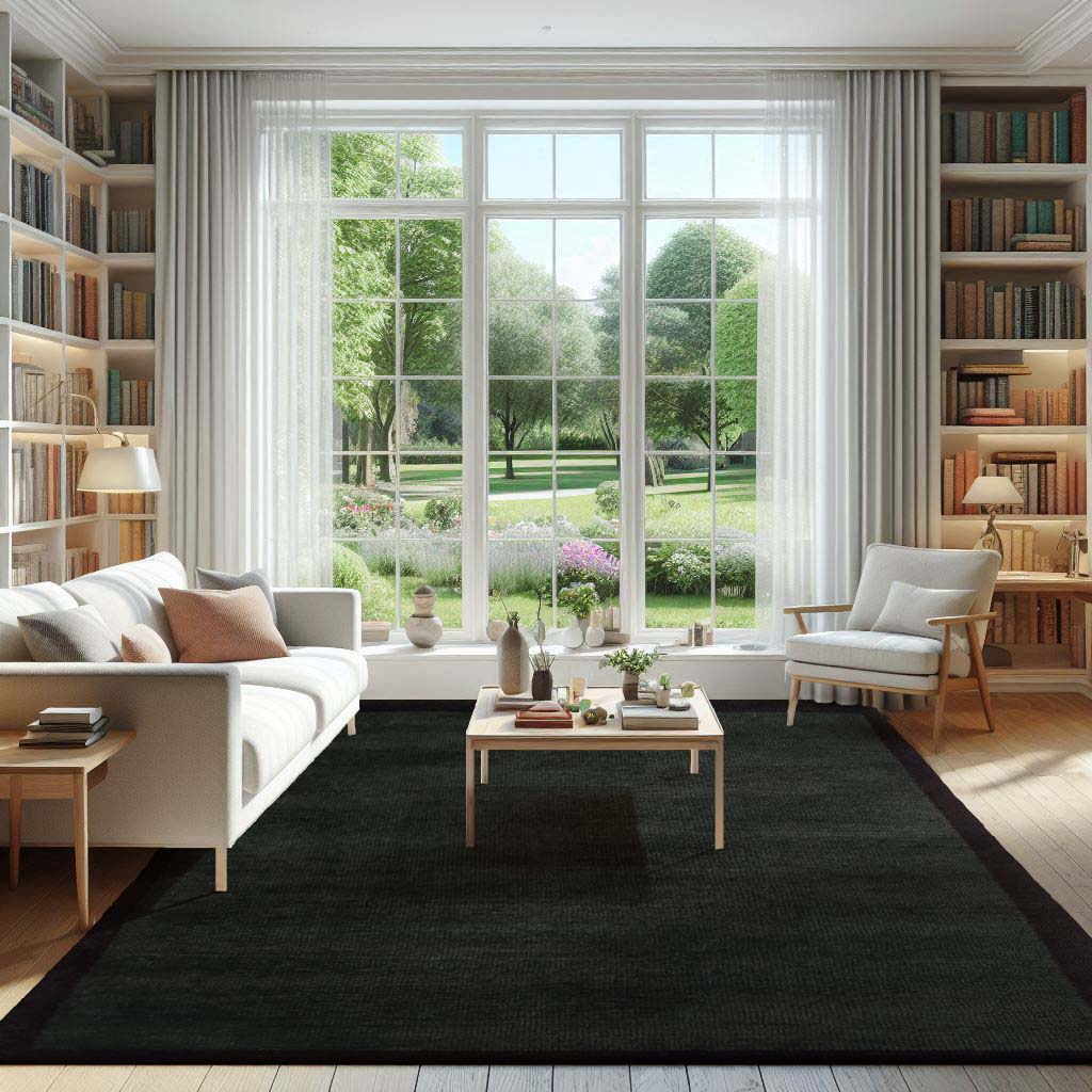 Nepal Knotted Felt Wool Green and Black Area Rug