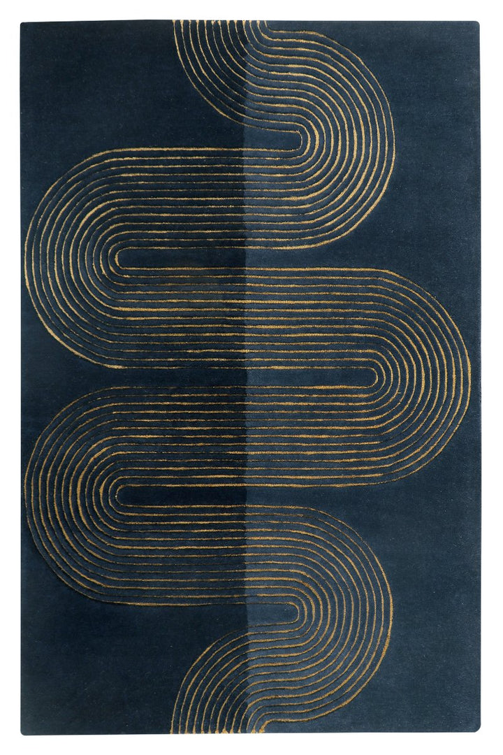 Hand Tufted Wool and Viscose Navy Blue Area Rug