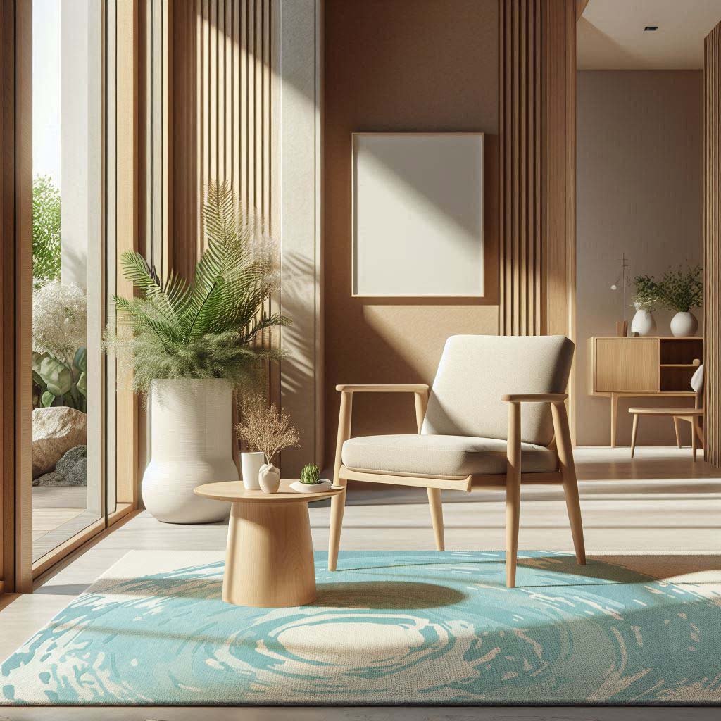 Hand Tufted Carpet Beige and Blue Wool Rug