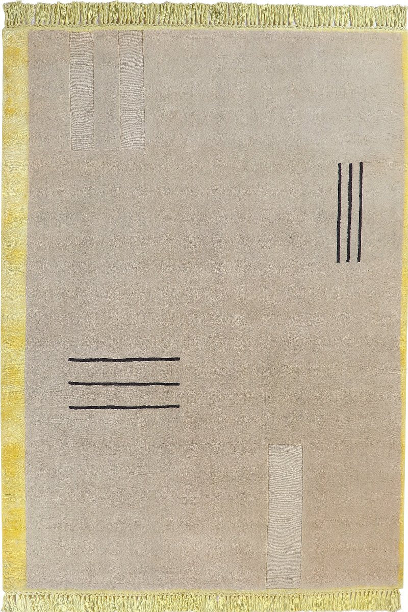 Handloom  Wool and Viscose Beige Area Rug