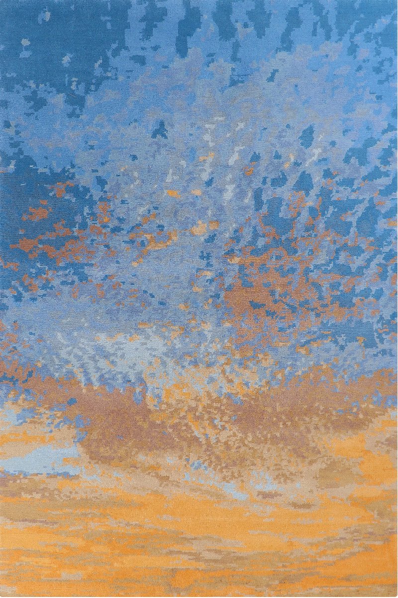 Hand Knotted Wool Orange and Blue Rug