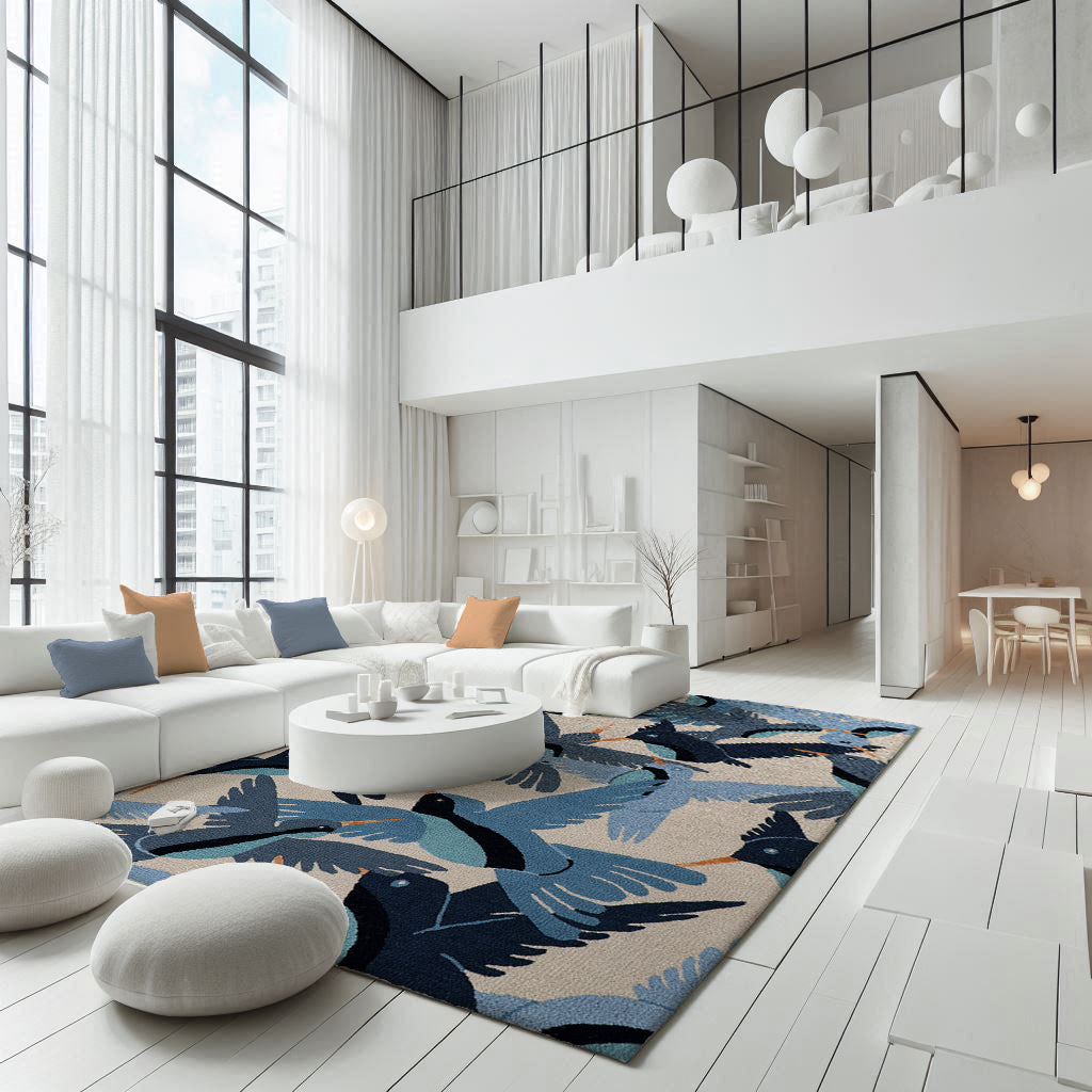 Hand Tufted Wool Bird Area Rug