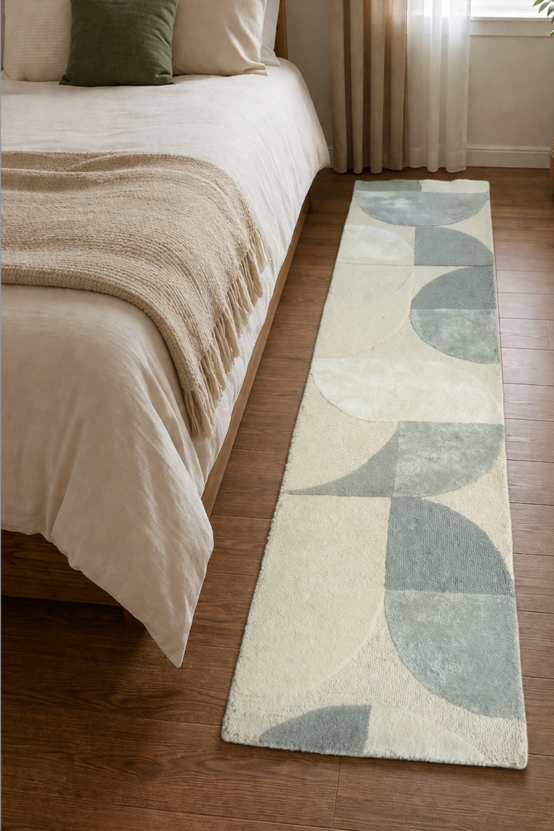 Handtufted Wool and Viscose White and Grey Runner