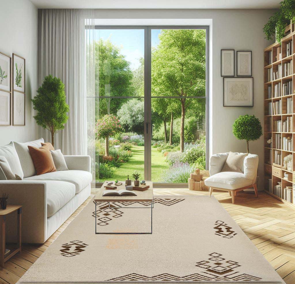 Hand Knotted Beige Wool Area Rug