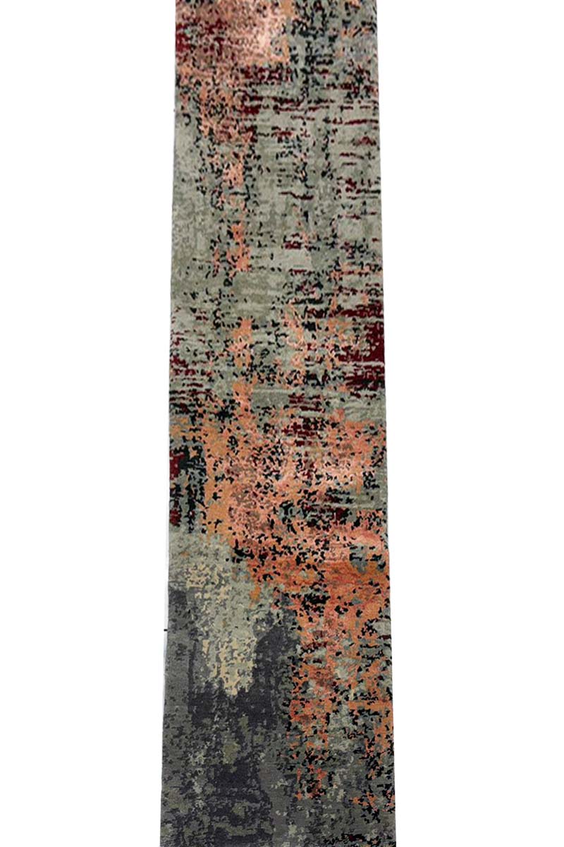 Hand Knotted Wool and Viscose Multicolor Runner