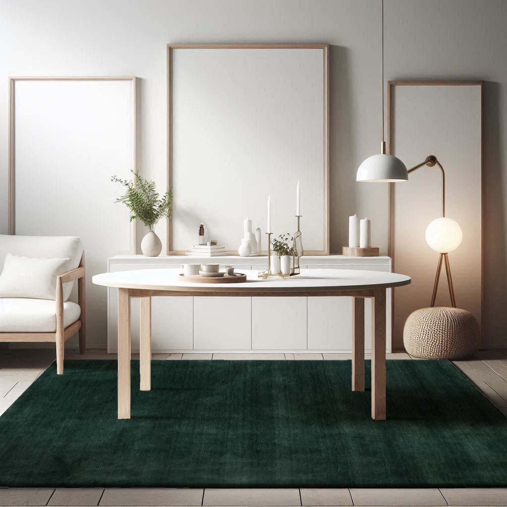 Hand Knotted Wool Dark Green Area Rug