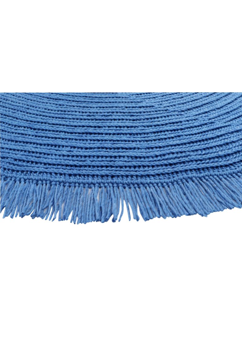 Hand Crochet Round Blue PET Outdoor Rug