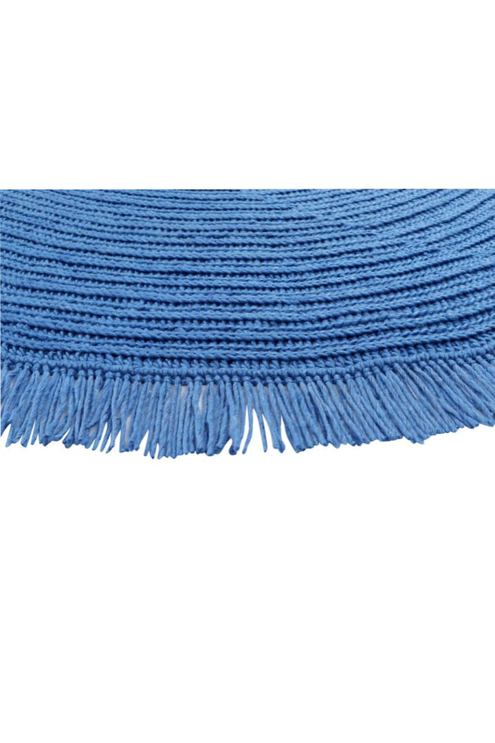 Hand Crochet Round Blue PET Area Rug