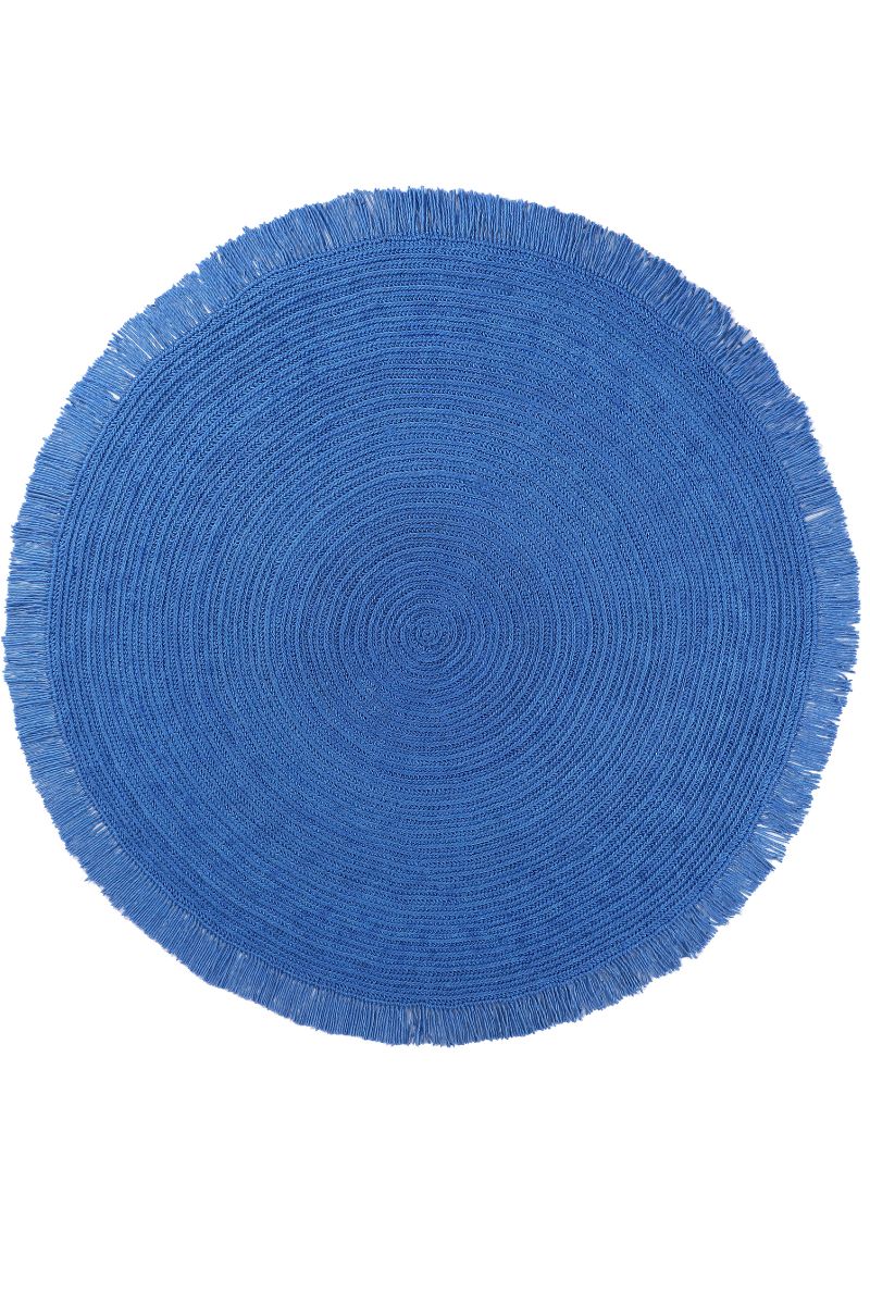Hand Crochet Round Blue PET Outdoor Rug