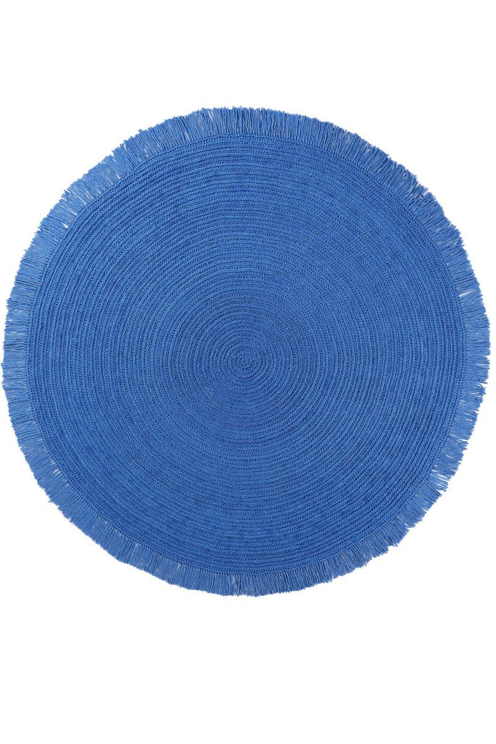 Hand Crochet Round Blue PET Area Rug