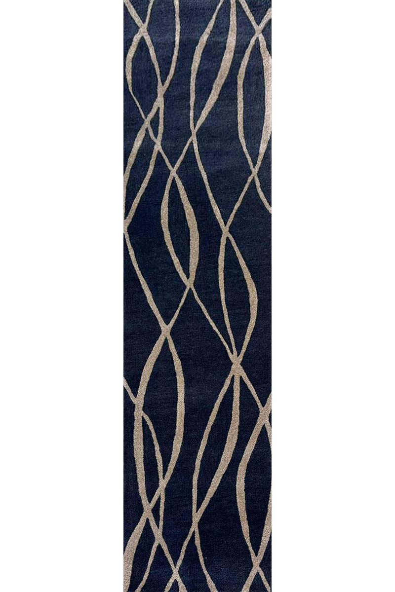 Handtufted  Wool Navy Blue Bedside Runner