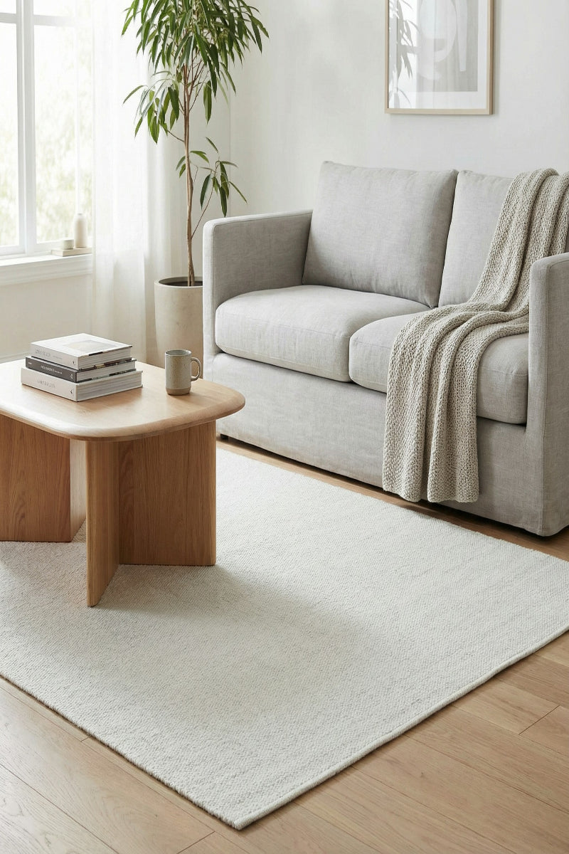 Handloom Wool White Rug