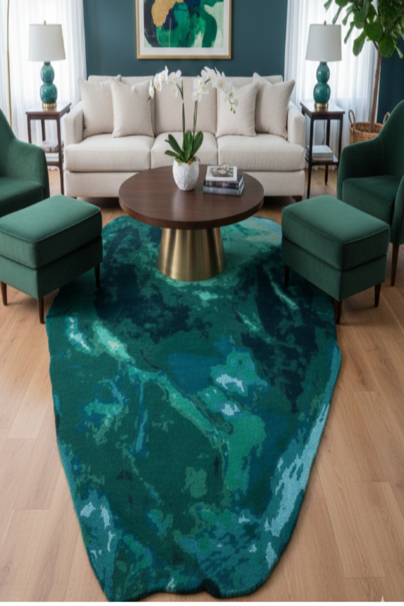 Nepal Knotted Dark Green Wool Area Rug