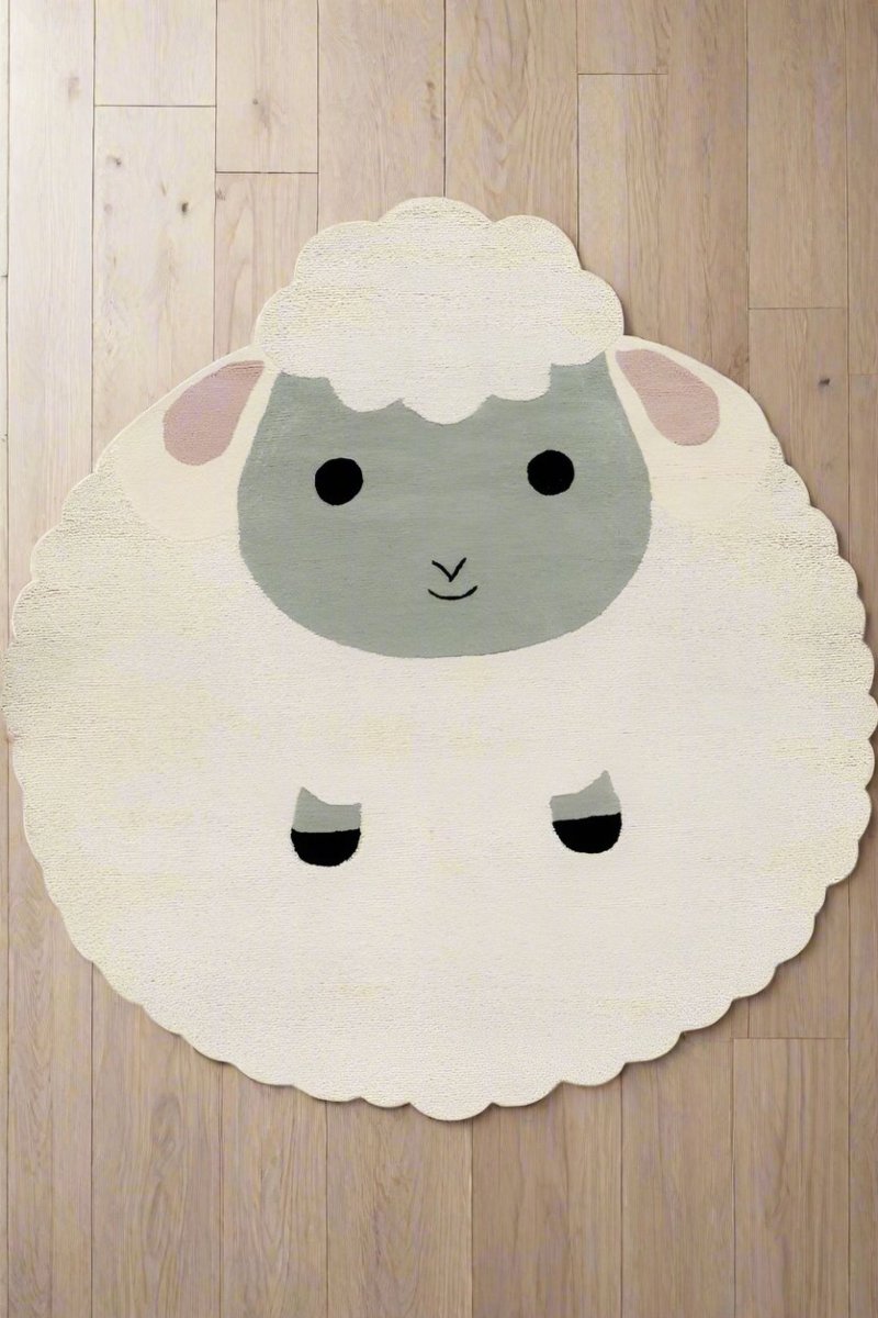 Hand Tufted Wool Cartoon White Area Rug