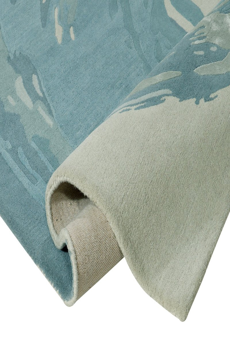 Hand Tufted Carpet Beige and Blue Wool Rug