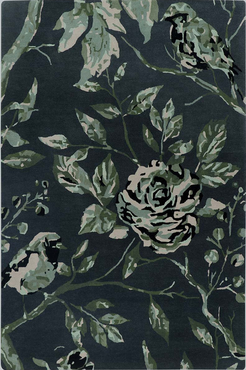 Hand Tufted Black and Green Area Rug