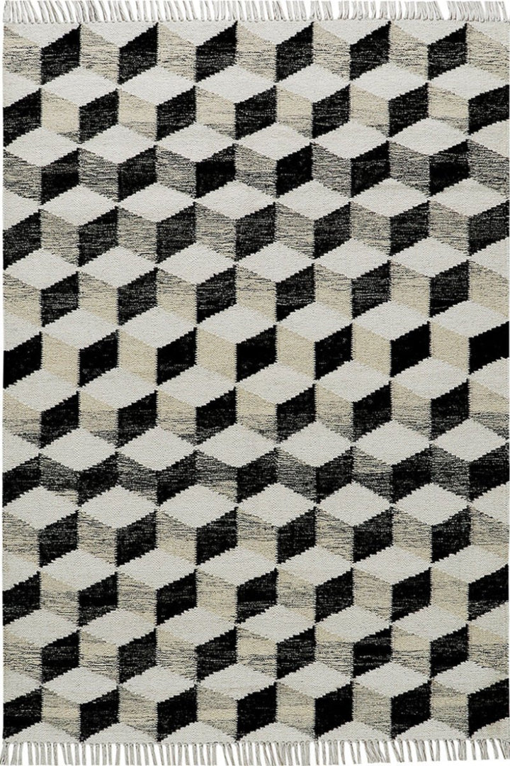 Pitloom Wool Black and Beige Flatweave Area Rug