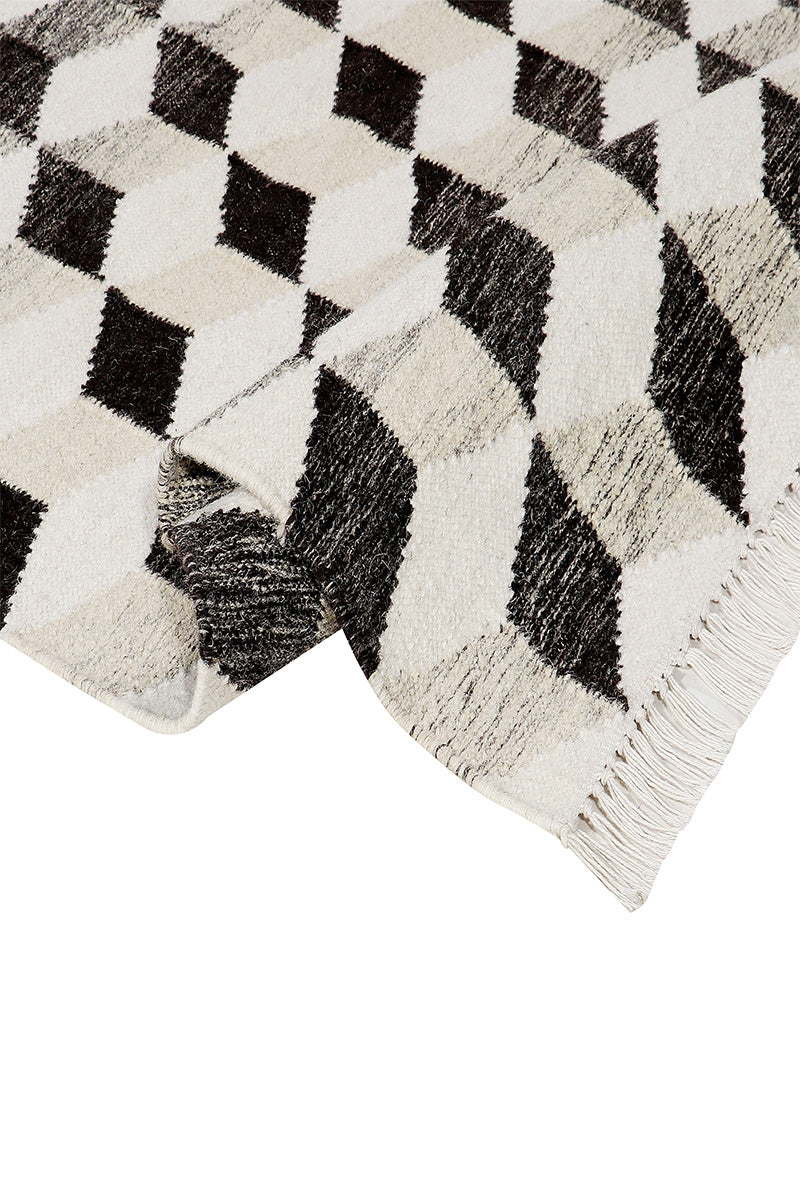 Pitloom Wool Black and Beige Flatweave Area Rug