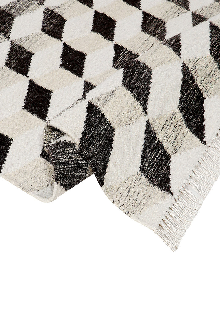 Pitloom Wool Black and Beige Flatweave Area Rug