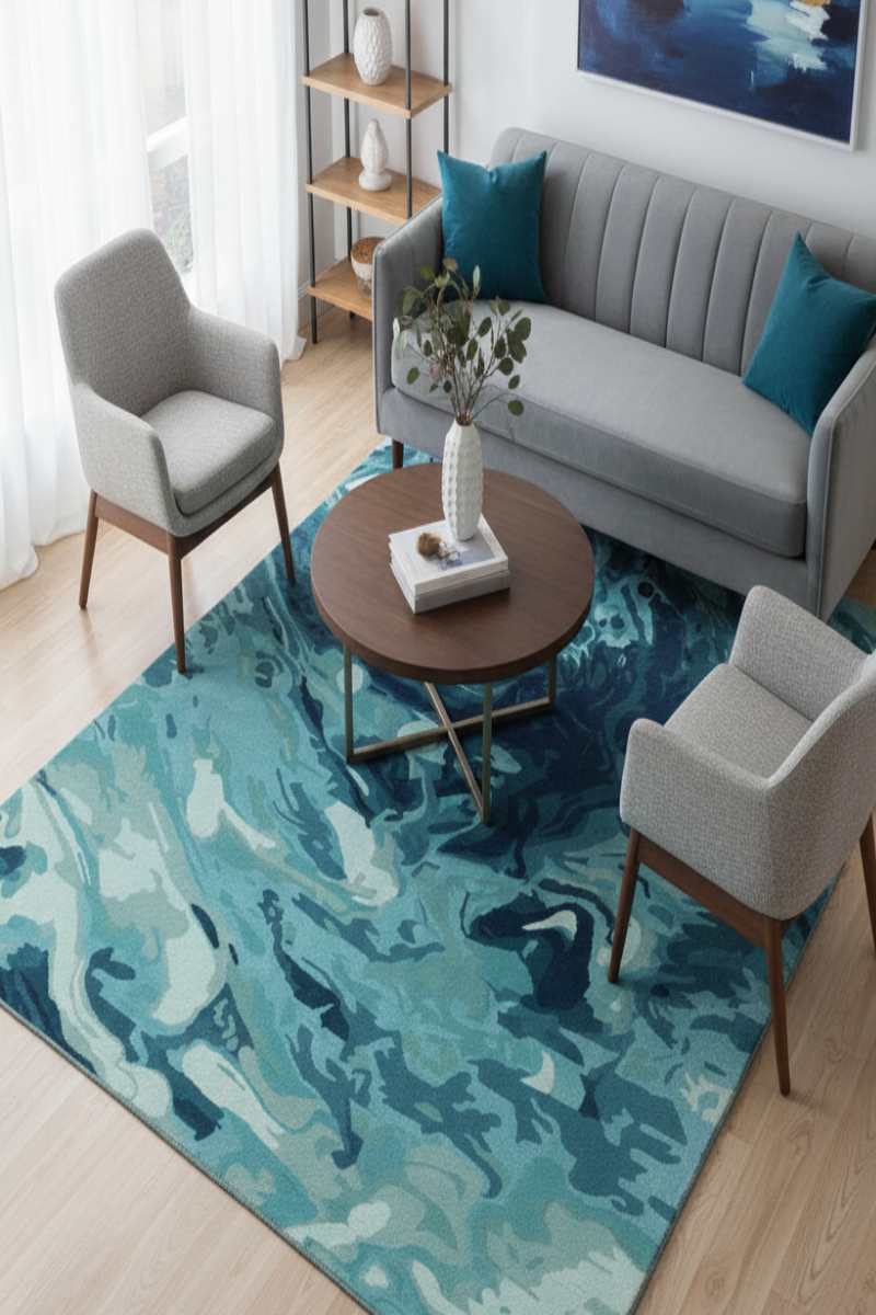 Hand Tufted Carpet Wool Blue Rug