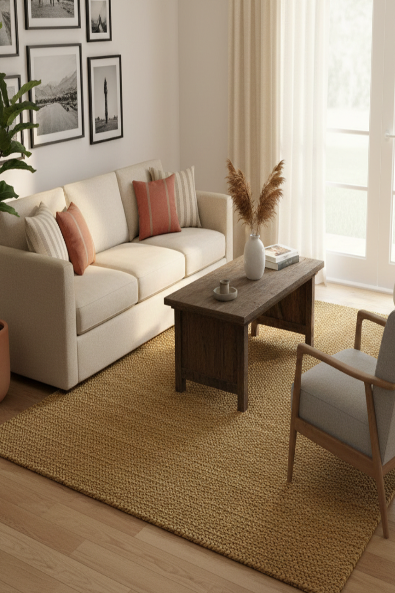 Hand Braided Jute Yellow Flatweave Dhurrie