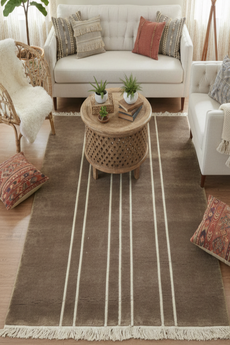 Hand Knotted Wool Brown Area Rug