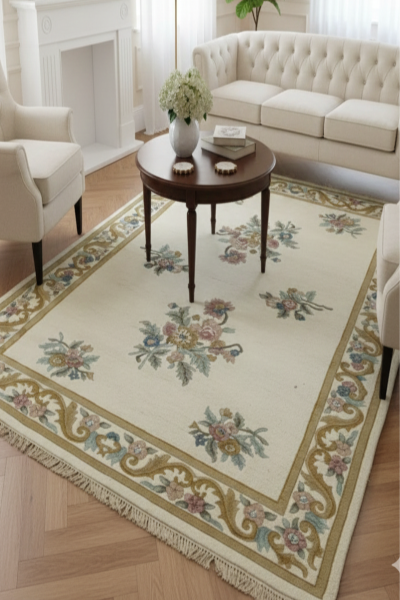 Hand Knotted Wool Beige Area Rug