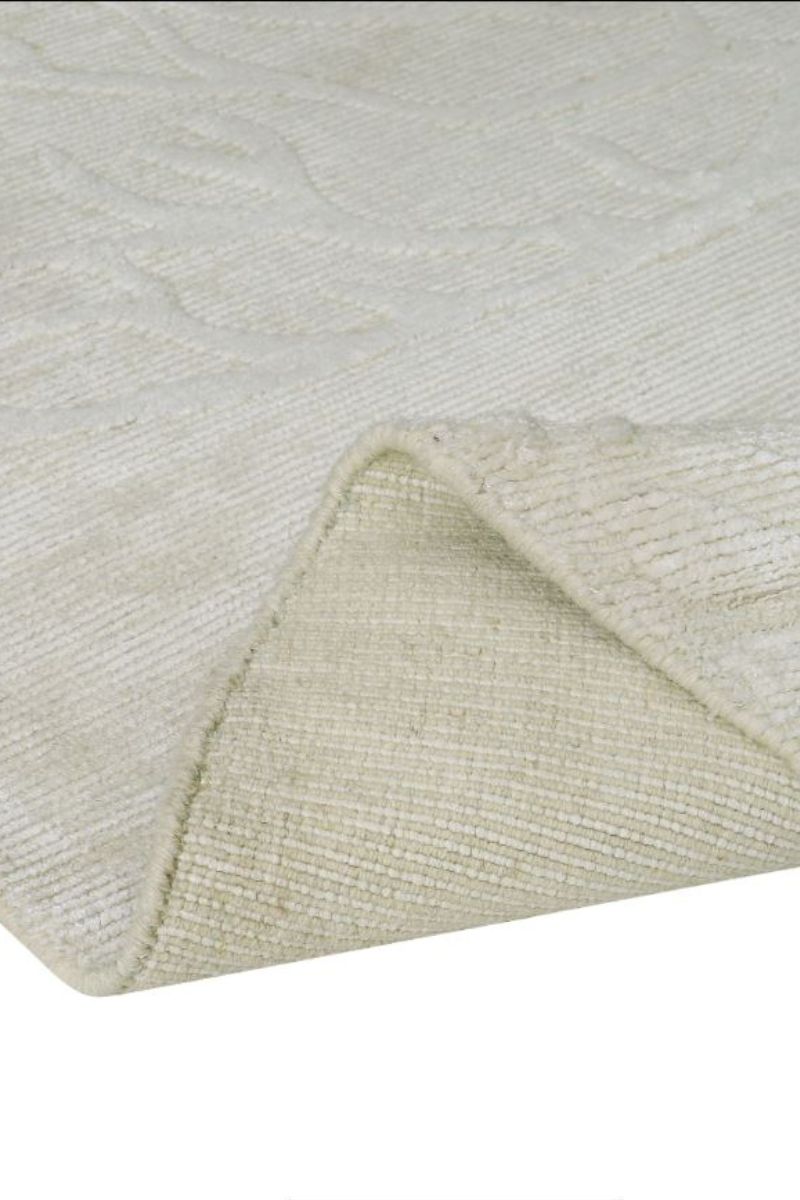 Handloom Wool and Viscose Round White Area Rug