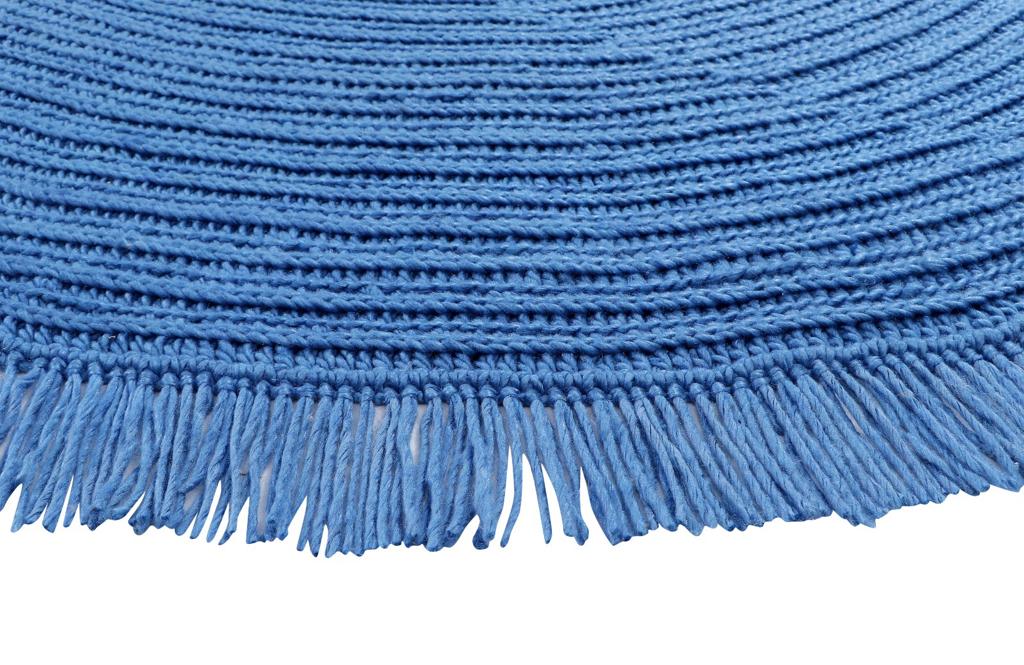 Hand Crochet Round Blue PET Area Rug