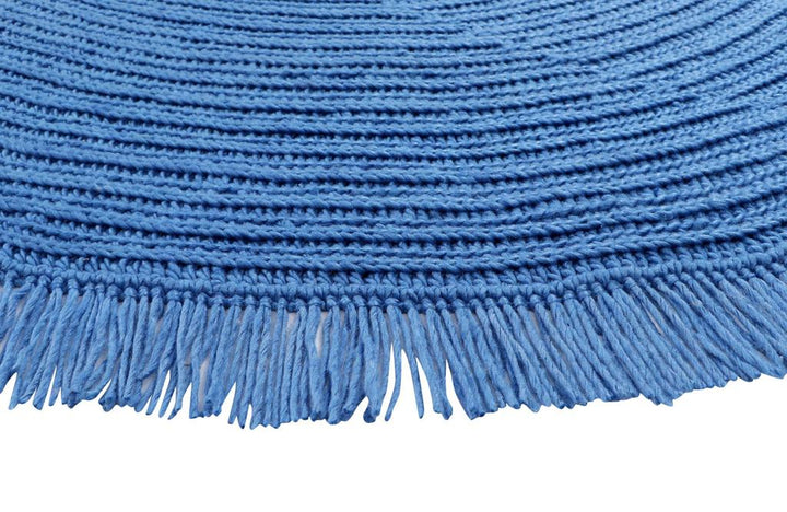 Hand Crochet Round Blue PET Area Rug