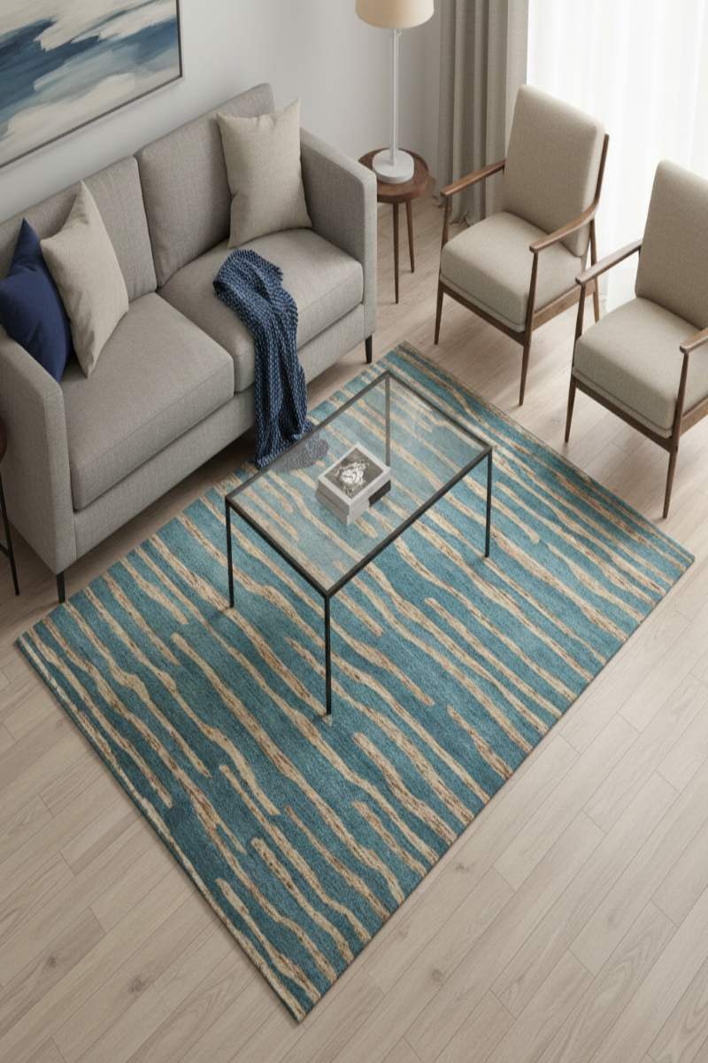 Hand Knotted Wool Blue Area Rug