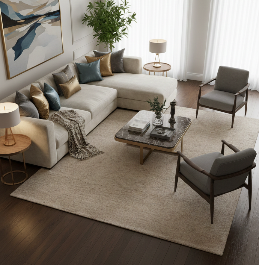 Hand Knotted Beige Wool Rug