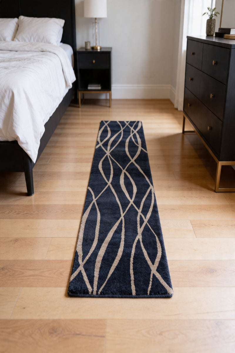 Handtufted  Wool Navy Blue Bedside Runner