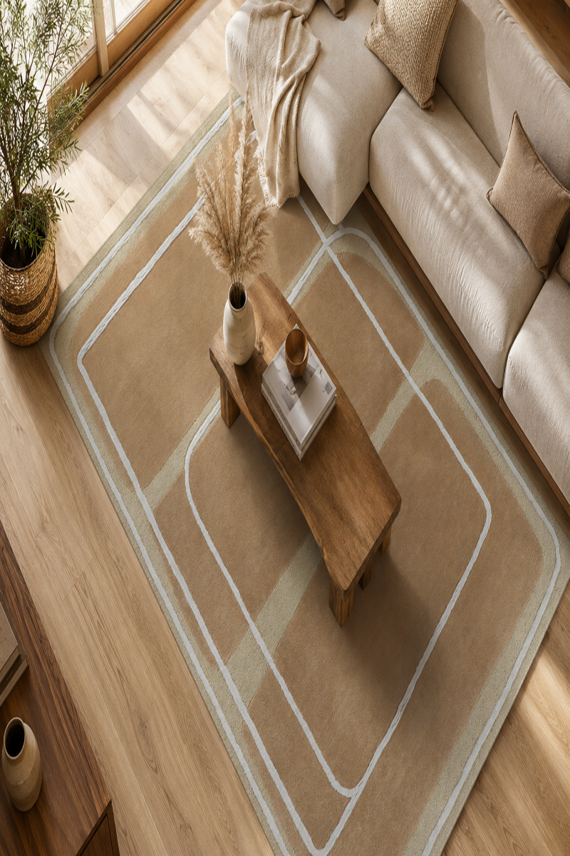 Hand Tufted Wool and Viscose Beige Area Rug