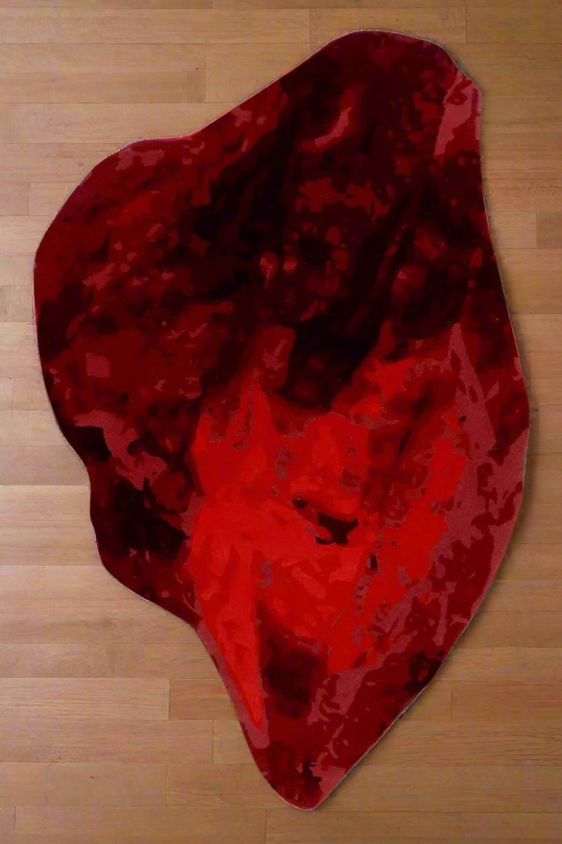 Hand Tufted Wool Shaped  Red Area Rug