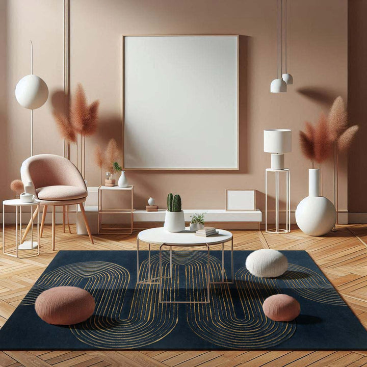 Hand Tufted Wool and Viscose Navy Blue Area Rug