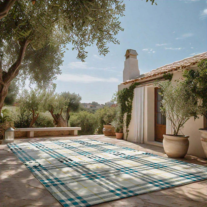 Pitloom PET Off White and Blue Flatweave Outdoor Area Rug