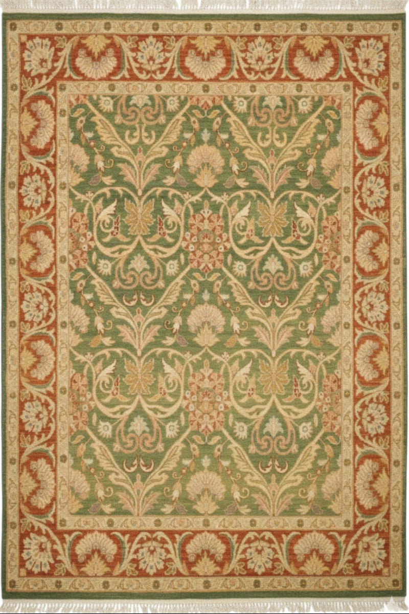 Hand Knotted Wool Green Area Rug